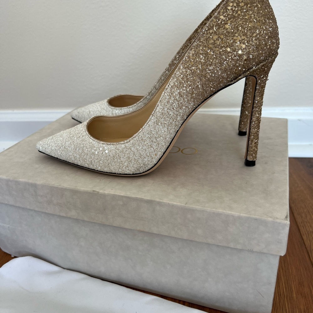 JIMMY CHOO Romy 100 Glitter Heels (Wedding,Party, Prom) 39.5
